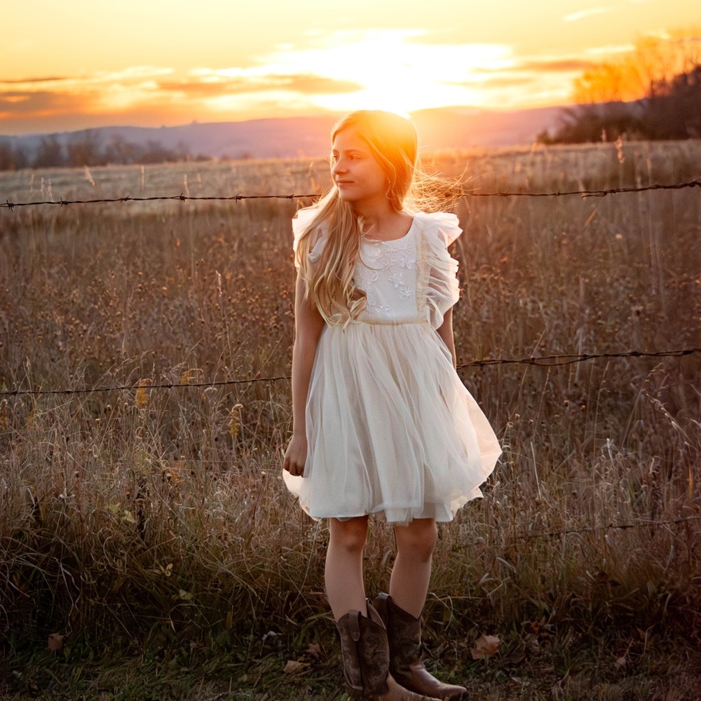 Indie Blue Elegant Cream Kids Dress